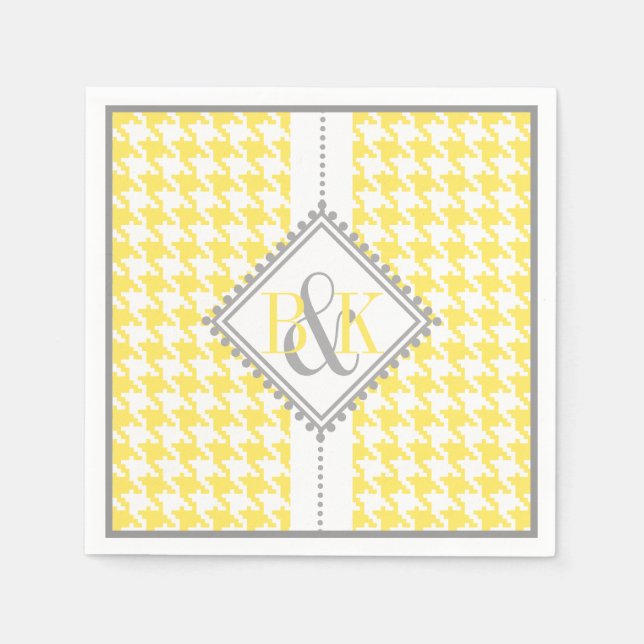 Yellow, white houndstooth pattern wedding napkin (Front)