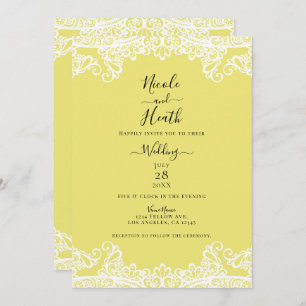 Yellow & White Lace Elegant Wedding  Invitation