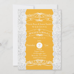 Yellow & White Lace Wedding REHEARSAL Invitations