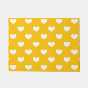 Yellow White Love Heart Pattern Design Doormat