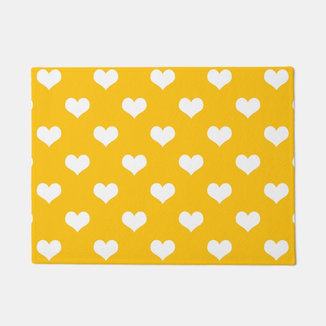 Yellow White Love Heart Pattern Design  Doormat (Front)