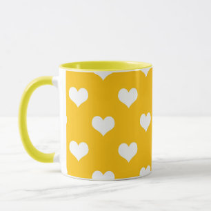 Yellow White Love Heart Pattern Design  Mug