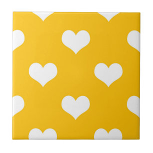 Yellow White Love Heart Pattern Design Tile