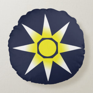 Yellow White Magic Sun Product Round Pillow
