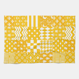 Yellow White Mixed Patterns Patchwork Design  Kitchen Towel