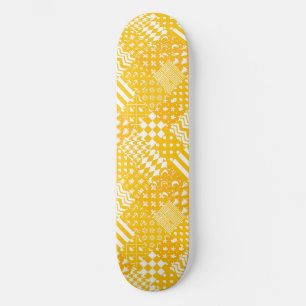 Yellow White Mixed Patterns Patchwork Design Skateboard