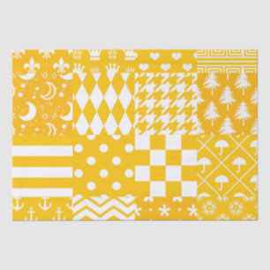 Yellow White Mixed Patterns Patchwork Design Tissue Paper
