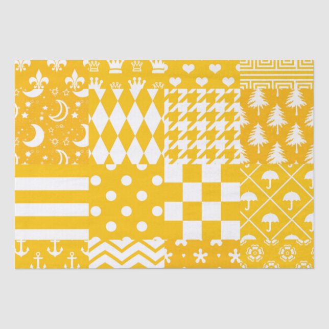 Yellow White Mixed Patterns Patchwork Design  Tissue Paper (Front)