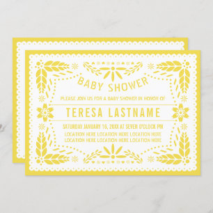 Yellow, white papel picado Mexican baby shower Invitation