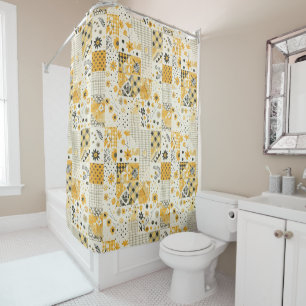 Yellow White Patchwork Quilt Rustic Floral Retro 