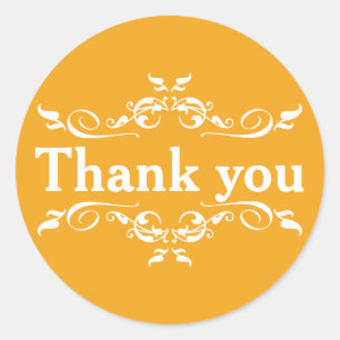 Yellow & White Personalized Thank You Classic Round Sticker