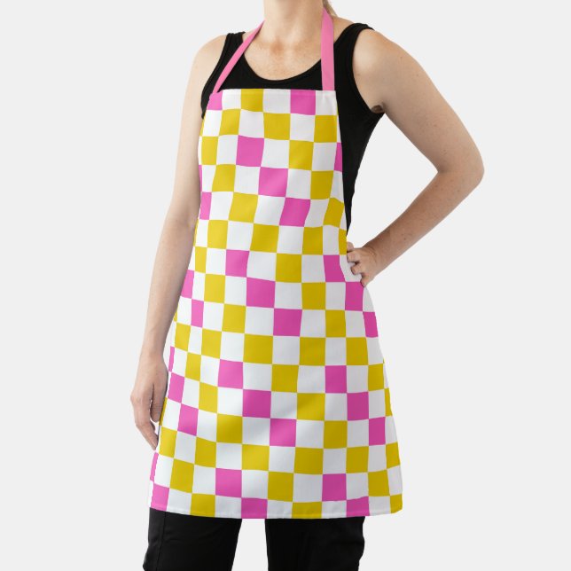 Yellow White Pink Chequered Design  Apron (Insitu)
