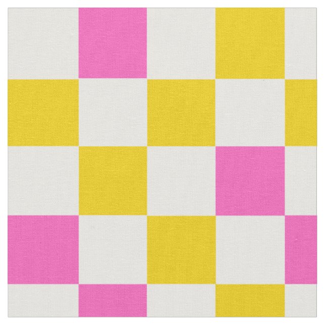Yellow White Pink Chequered Design  Fabric (Close Up)