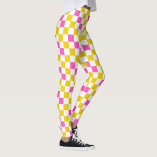 Yellow White Pink Chequered Design Leggings