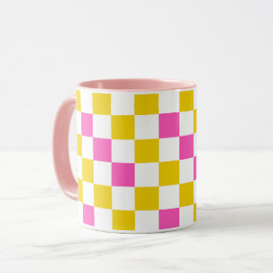 Yellow White Pink Chequered Design  Mug