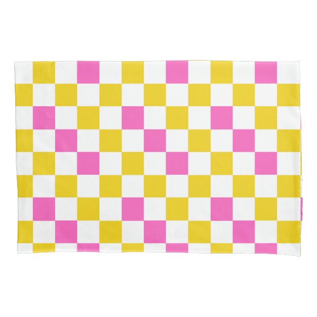Yellow White Pink Chequered Design  Pillowcase (Front)