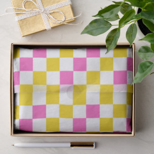 Yellow White Pink Chequered Design  Tissue Paper