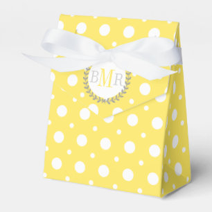 Yellow, white polka dot pattern monogram wedding favor box