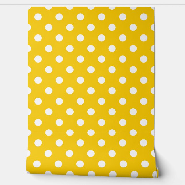 Yellow White Polka Dots Pattern Wall Decor (Unrolling)