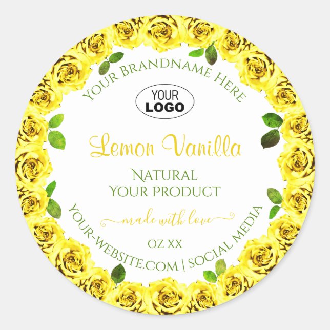 Yellow White Product Label Blooming Roses Add Logo (Front)