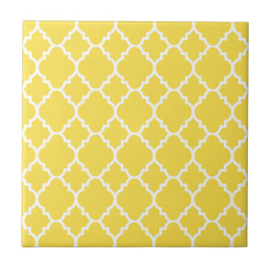 Yellow White Quatrefoil Moroccan Pattern Tile
