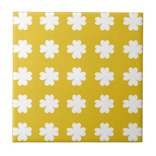 Yellow & White Retro Floral print Tile