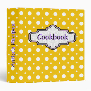 Yellow, white retro polka dot pattern cute recipe binder