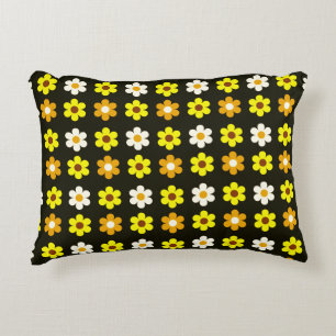 yellow white retro spring floral pattern accent pillow