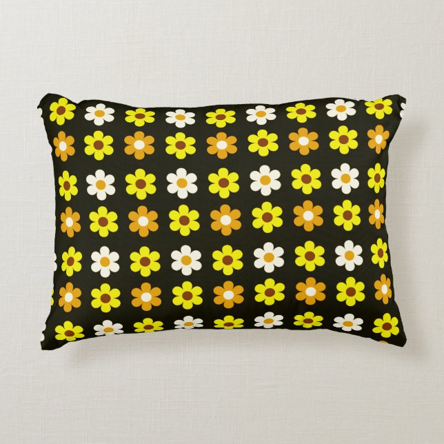 yellow white retro spring floral pattern accent pillow (Front)
