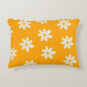 Yellow White Retro Y2K Flower Pattern Accent Pillow