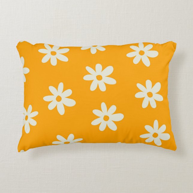 Yellow White Retro Y2K Flower Pattern Accent Pillow (Front)