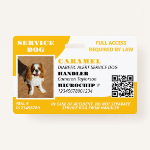 Yellow White Service Dog Photo ID QR Code Badge