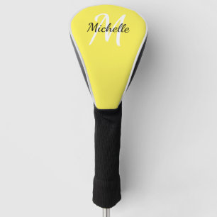 Yellow & White Simple Monogram Classic Trendy Golf Head Cover