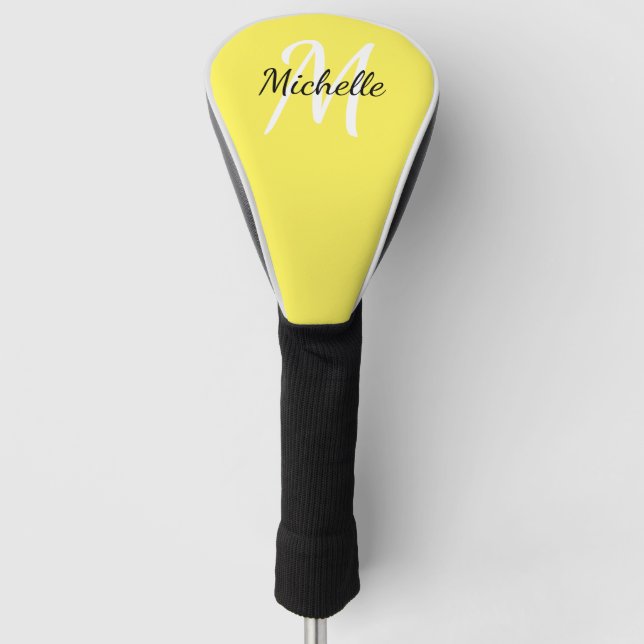 Yellow & White Simple Monogram Classic Trendy Golf Head Cover (Front)