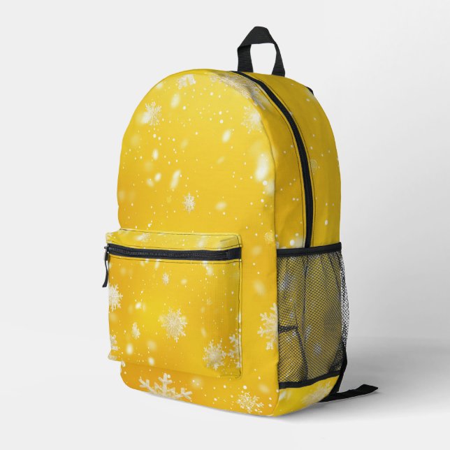 Yellow & White Snowflakes Digital Art Printed Backpack (Back Corner Right)