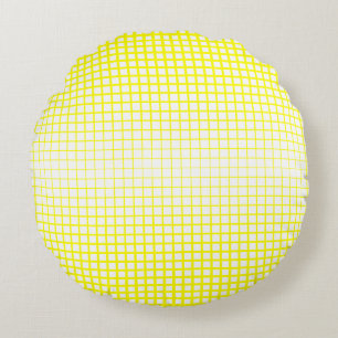Yellow & White Square Tiles Round Pillow