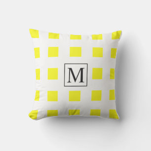 Yellow White Squares Patterns Monogram Initials Outdoor Pillow