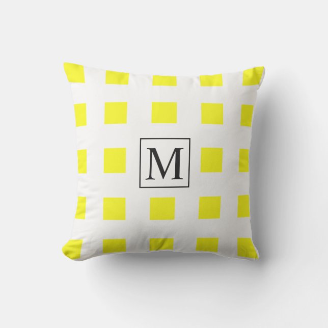 Yellow White Squares Patterns Monogram Initials  Outdoor Pillow (Front)