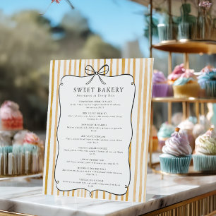 Yellow White Stripe Vintage Bow Price List Pedestal Sign