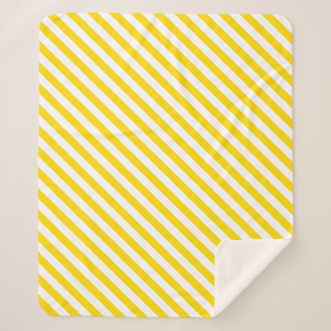 Yellow White Striped Template Modern Decorative Sherpa Blanket (Front)