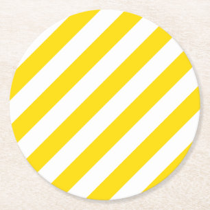 Yellow White Striped Template Trend Colours Elegan Round Paper Coaster