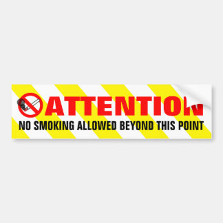 Yellow White Stripes Attention No Smoking Warning Bumper Sticker