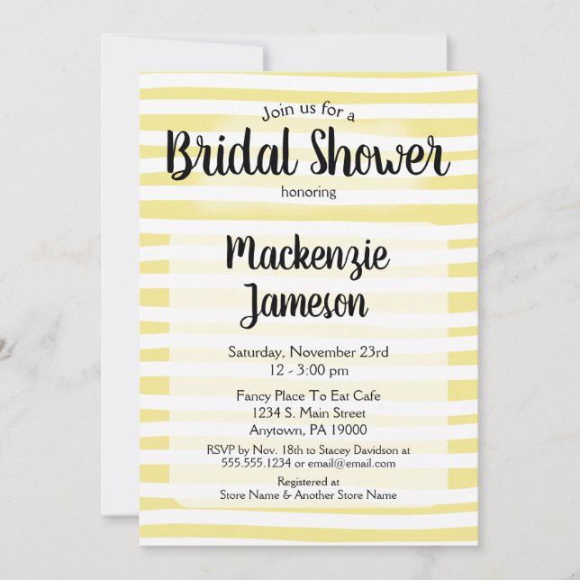 Yellow White Stripes Bridal Shower Invitation (Front)