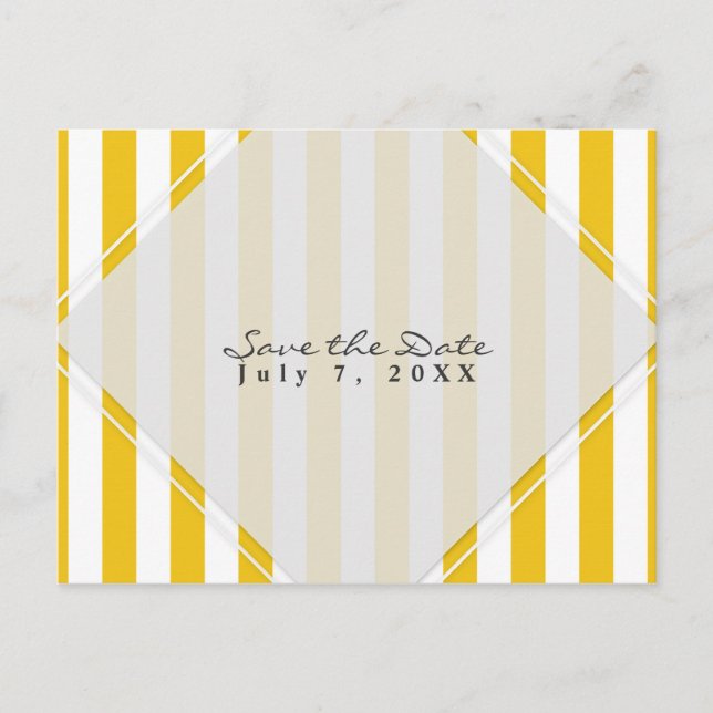 Yellow & White Stripes Modern Chic Save the Date Announcement Postcard (Front)