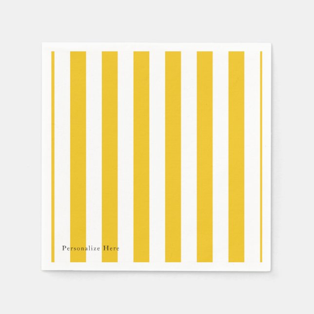 Yellow & White Stripes Modern Striped Personalized Napkin (Front)