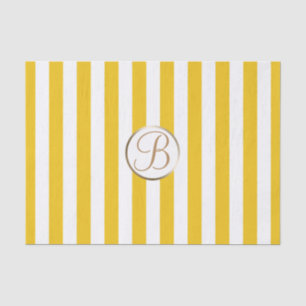Yellow White Stripes Monogram Letter Initial Tissue Paper