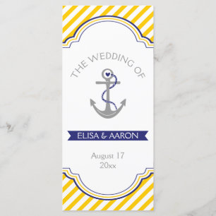 Yellow white stripes navy nautical wedding program