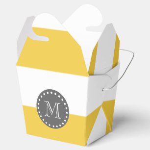 Yellow White Stripes Pattern, Charcoal Monogram Favor Box