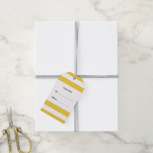 Yellow White Stripes Pattern, Navy Blue Monogram Gift Tags