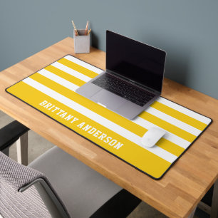 Yellow & White Stripes Pattern Personalized Desk Mat